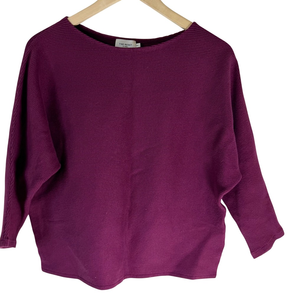 The Reset R Label Berry Purple Ribbed Knit Boat Neck Dolman Sweater S/M